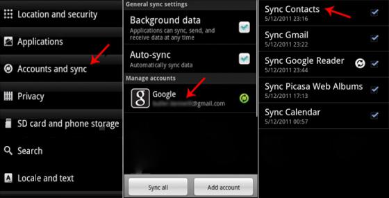 syncing contacts android gmail